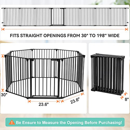 New COMOMY 198" Baby Gate Extra Wide, Hardware Mounted (30" Tall, Black)