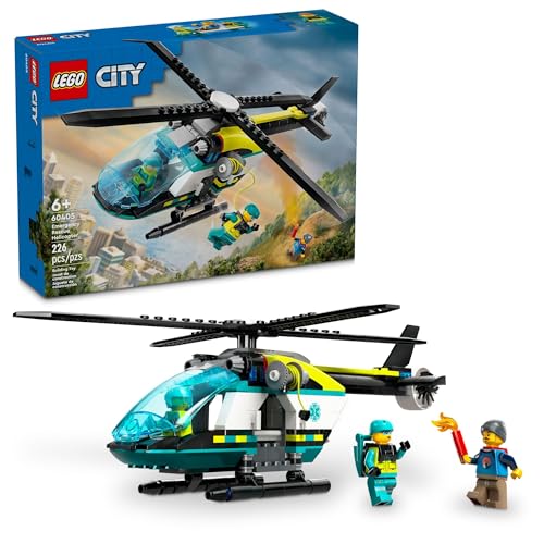 New LEGO City Emergency Rescue Helicopter Toy Aircraft Playset, 60405