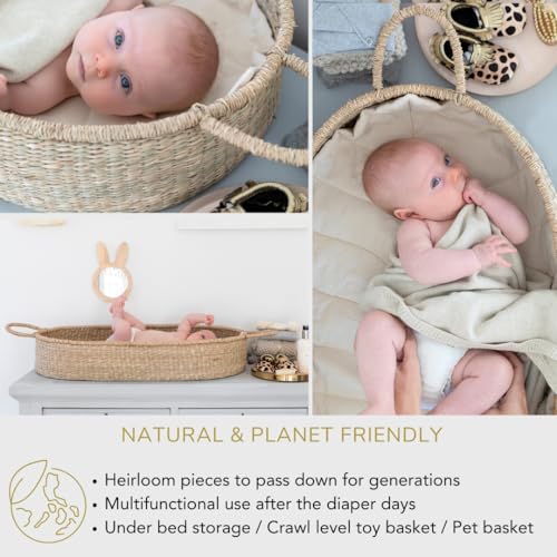 New Premium Baby Changing Basket - Handmade Natural Seagrass Moses Basket