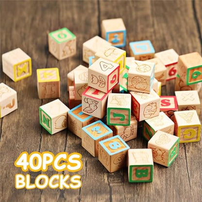 New SainSmart Jr. Wooden ABC Blocks 40PCS Stacking Blocks Baby Alphabet Letters