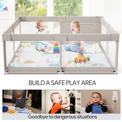 Baby Playpen with Mat, 59x59inch Playpen for Babies and Toddlers