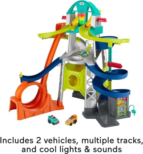 New Fisher-Price Little People Toddler Toy Launch & Loop Raceway Race Track with Lights Sounds & 2 Cars