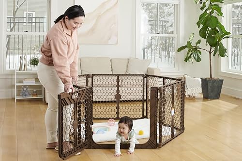 New Regalo Super Wide Adjustable Baby Gate & Play Yard, 192 Inch (Brown)