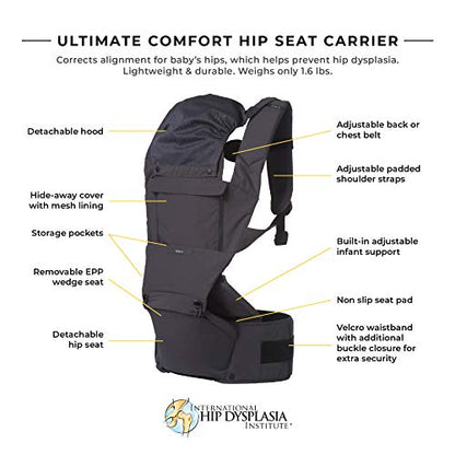 New ÉCLEVE Pulse Hip Seat Baby Carrier - Ultimate Comfort, 9 Position, Front & Back Carry, US Safety Certified, Up to 45 lbs, Charcoal Grey