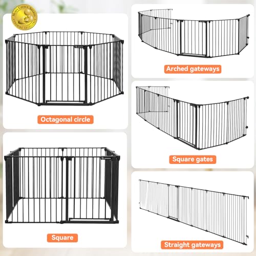 New COMOMY 198" Baby Gate Extra Wide, Hardware Mounted (30" Tall, Black)