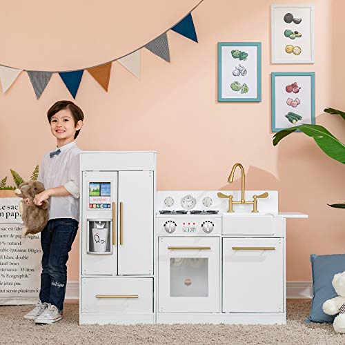 New Teamson Kids Little Chef Charlotte Modular Wooden Play Kitchen (White with Gold Finishes)