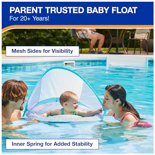 New Swimways Baby Spring Float, Baby Pool Float with Canopy & UPF Protection (Shark)