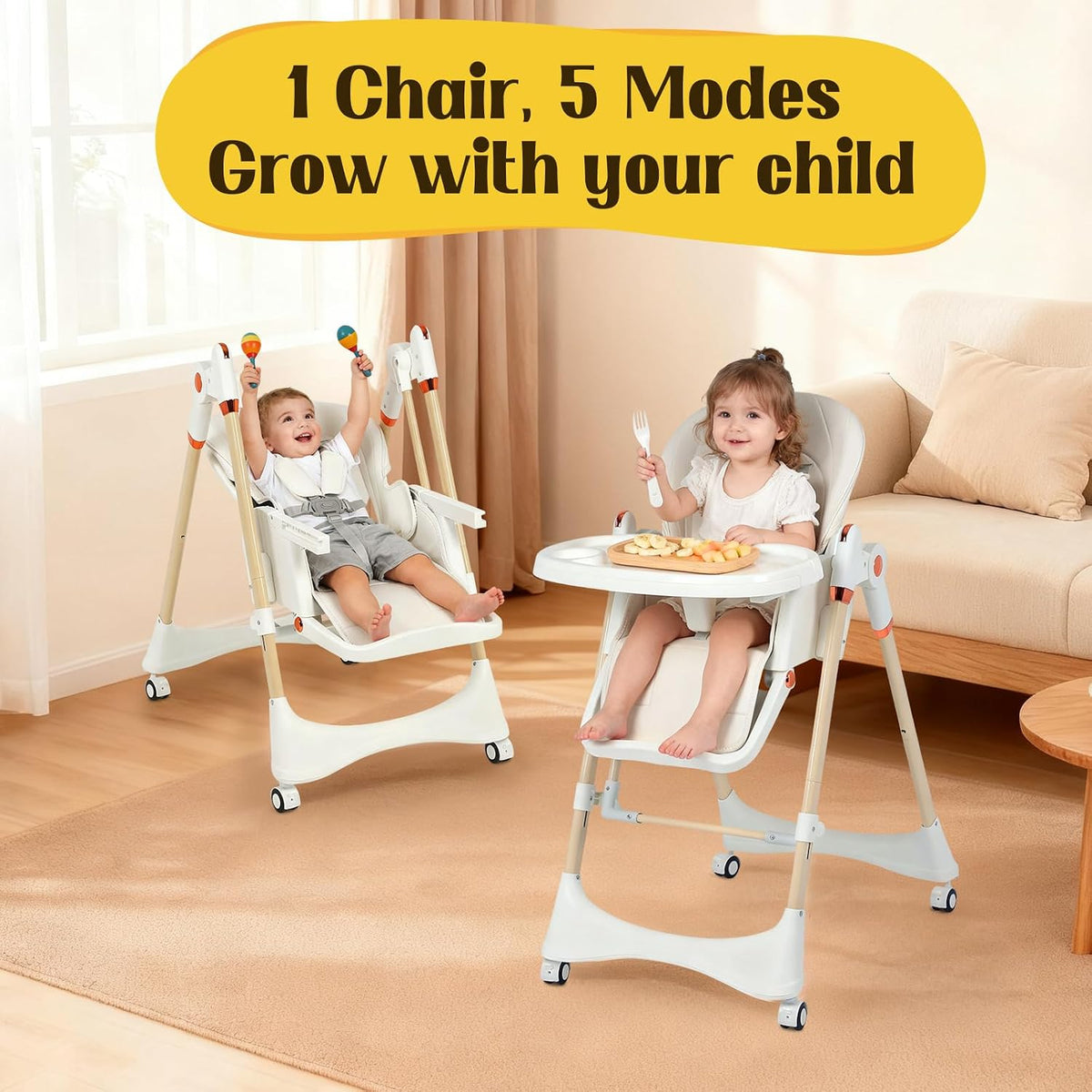 6-in-1 Convertible High Chair with Rocker | Baby High Chair for Newborn to Toddler (0-3 Years) - Kidsy
