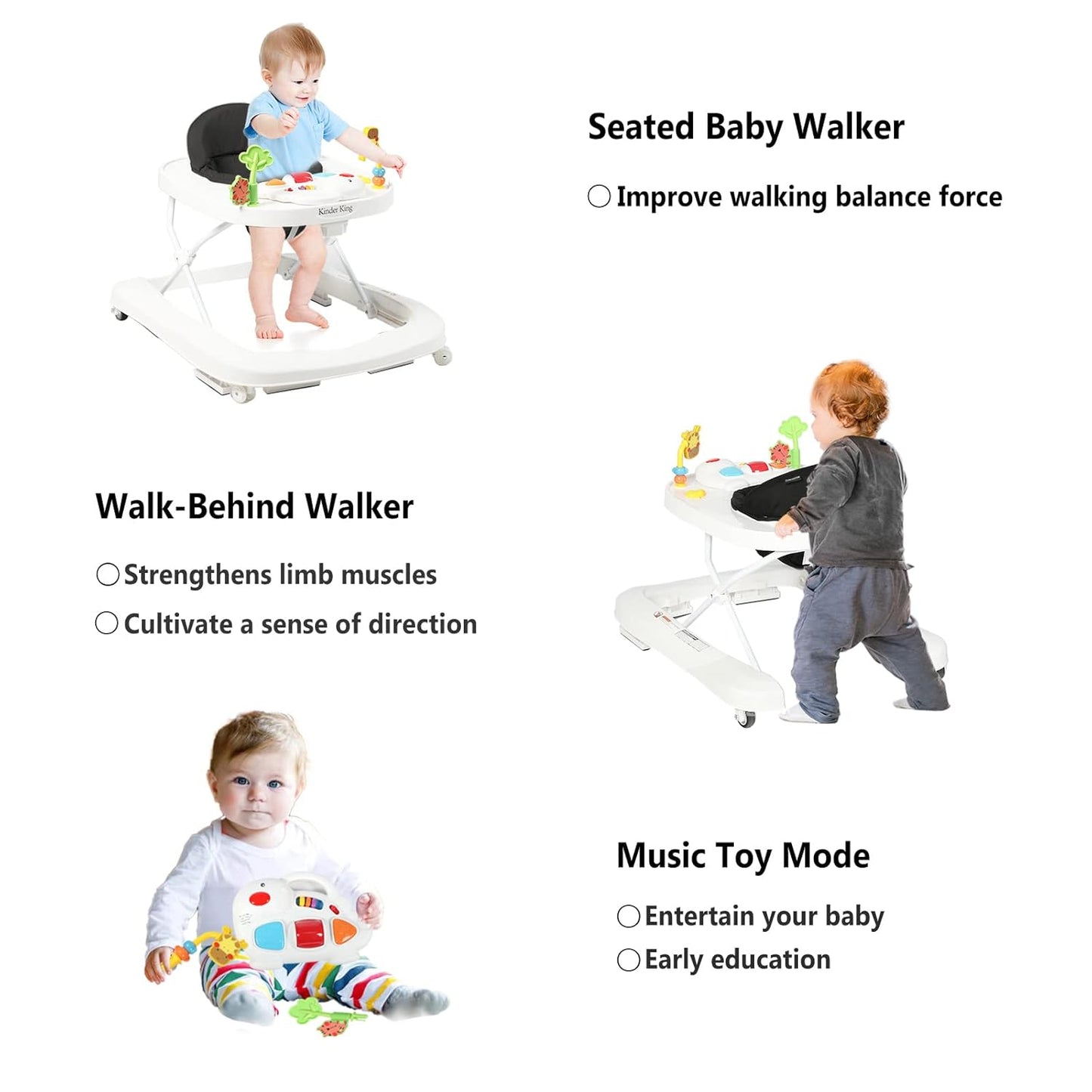 New Kinder King 3 in 1 Folding Baby Walker (Black)