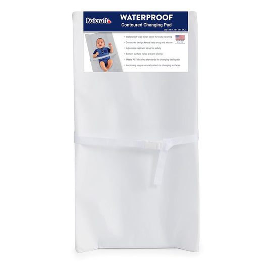 New Kolcraft Waterproof Contoured Wipeable Baby Diaper Changing Pad 16'x32' (White)