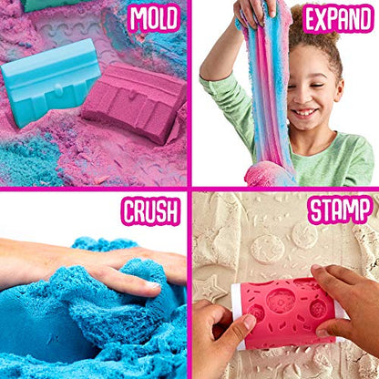 New SLIMYSAND 4.5 lbs of Stretchable, Expandable, Moldable Non-Stick Slimy Play Sand in 3 Reusable Buckets (Purple/Blue/White)