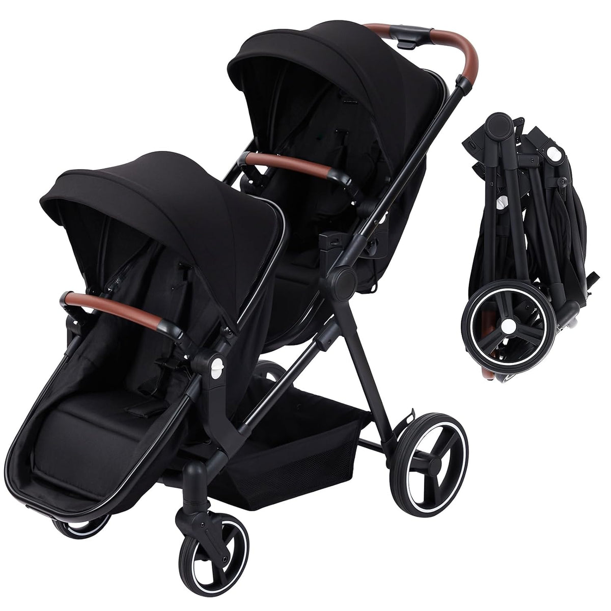 Double Tandem Stroller for Newborn & Toddler (Black)