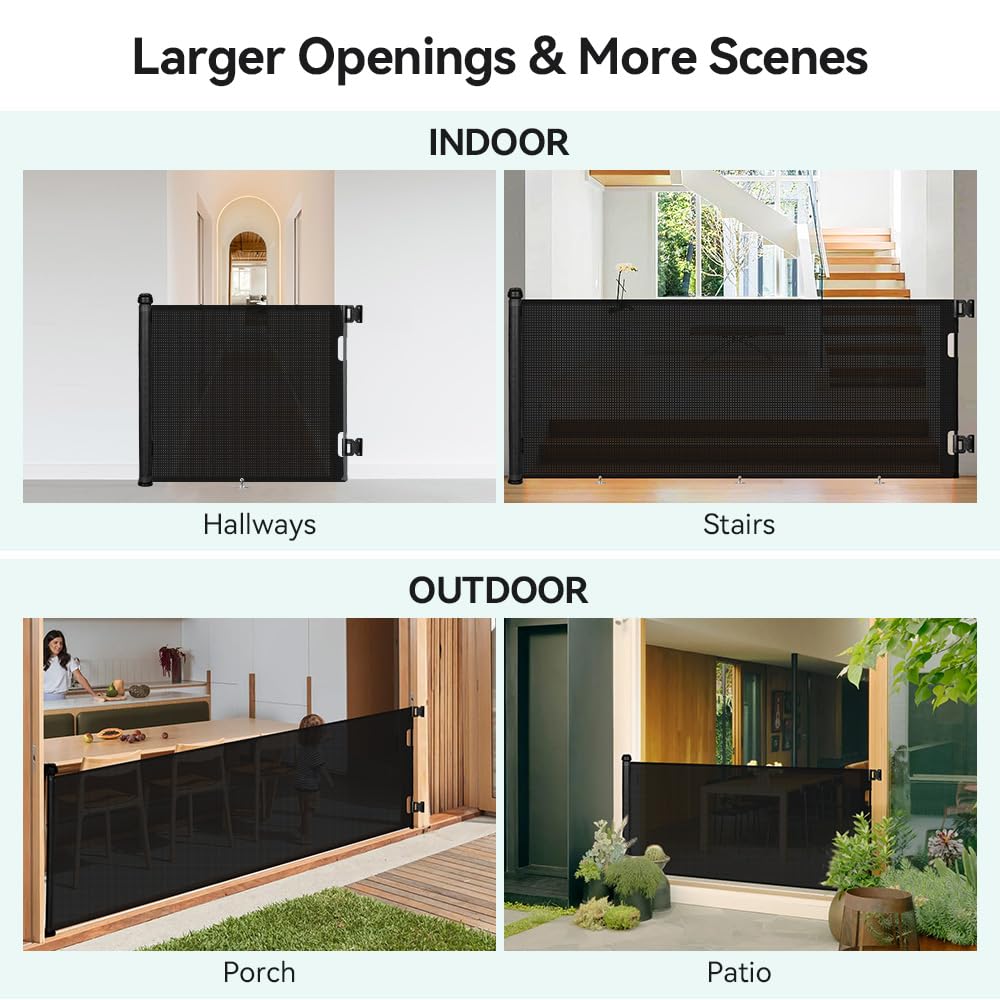 COMOMY Retractable Baby/Dog Gate 34" Tall, Up to 118" Wide (Black)