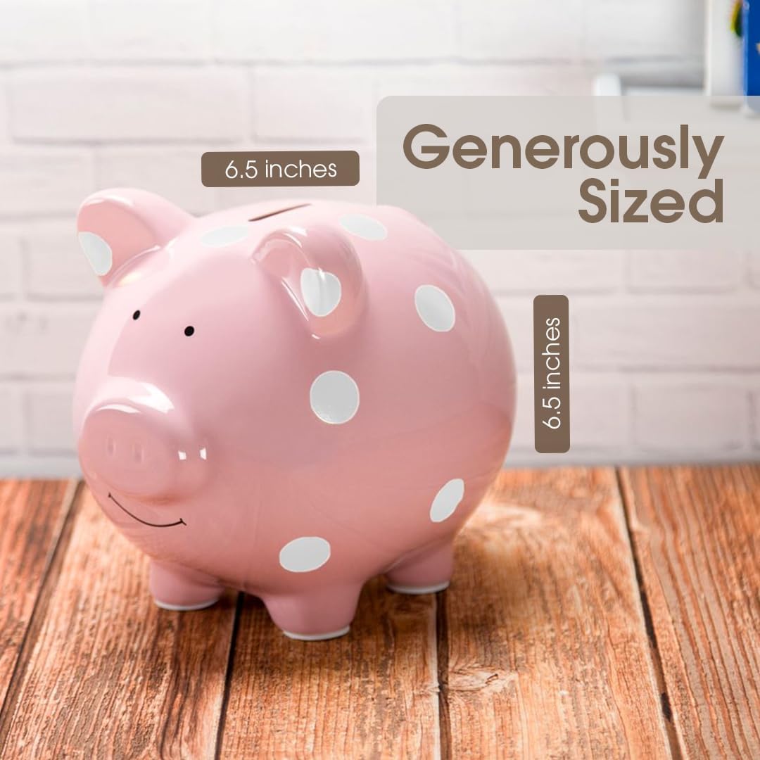 New Pearhead Large Ceramic Piggy Bank (Pink Polka Dots)