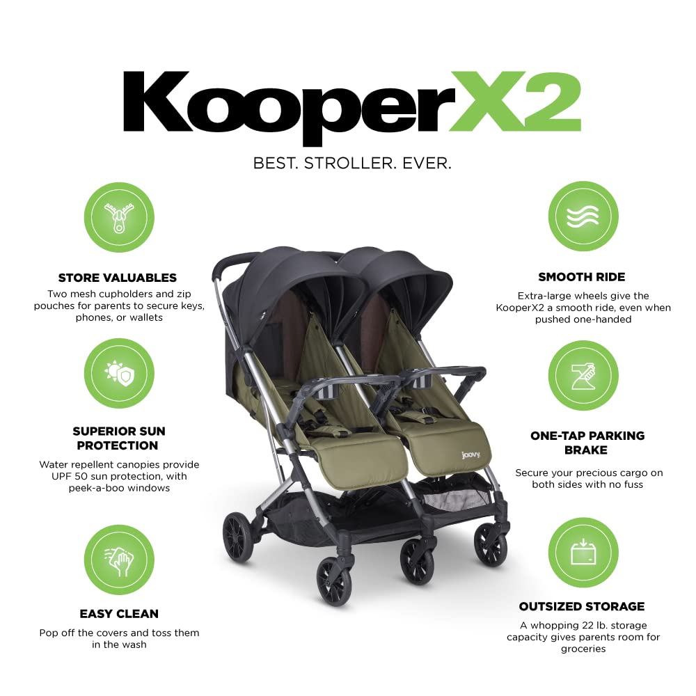 Joovy Kooper X2 Double Stroller Lightweight Travel Stroller (Olive)