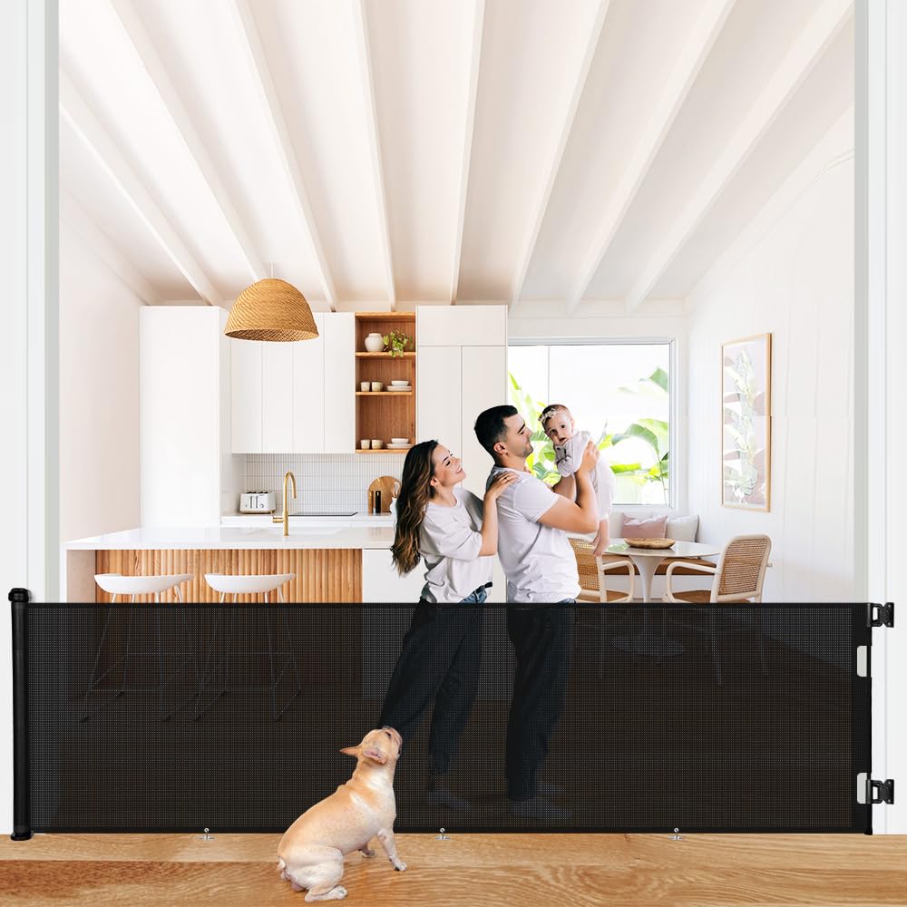 COMOMY Retractable Baby/Dog Gate 34" Tall, Up to 118" Wide (Black)