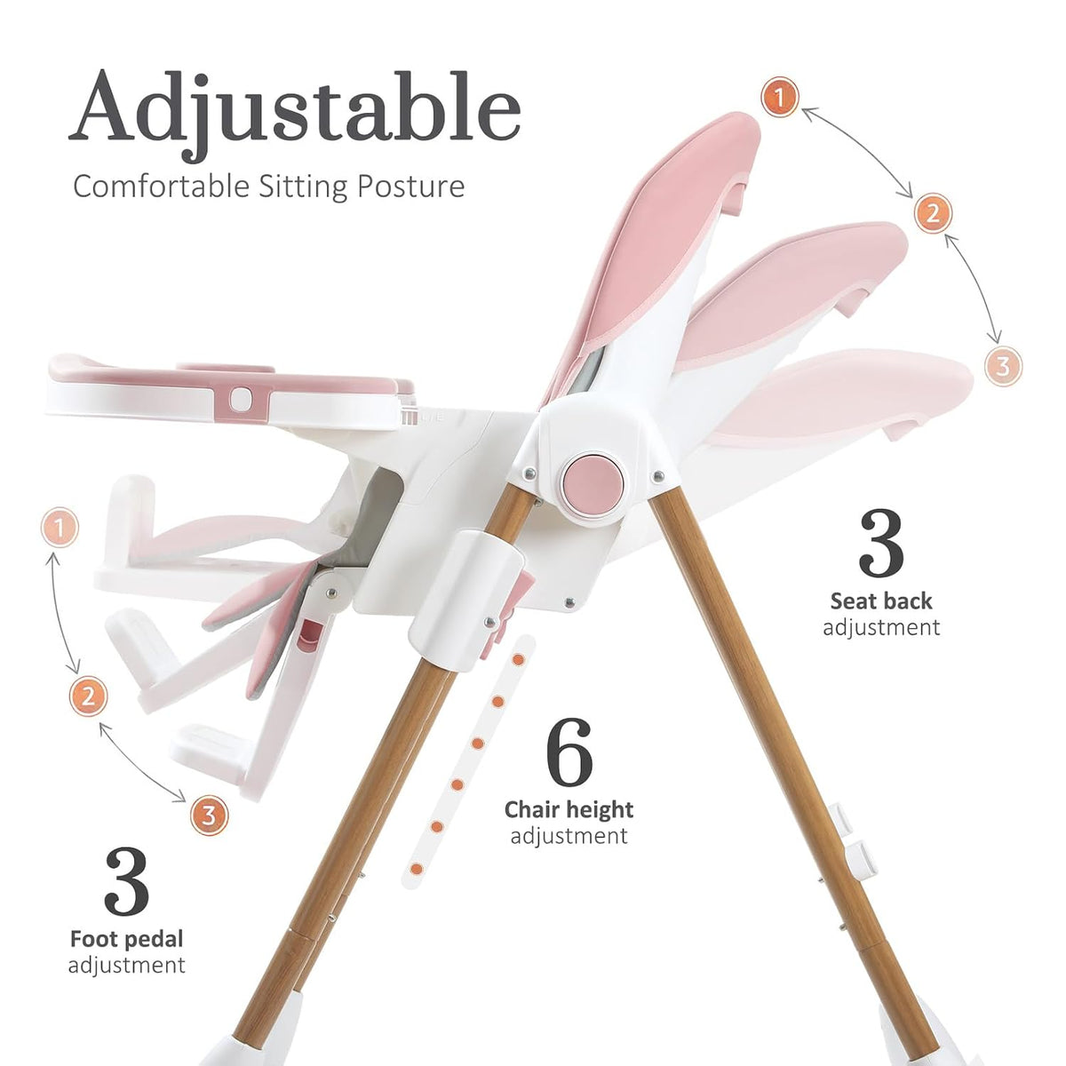Mallify 3-in-1 Foldable Convertible Baby High Chair (Pink)