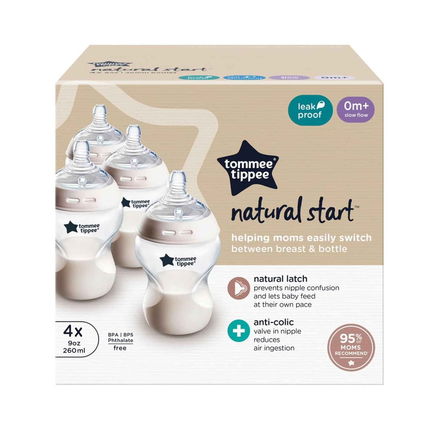 New Tommee Tippee Closer To Nature Bottles - 3 Pack / 9oz