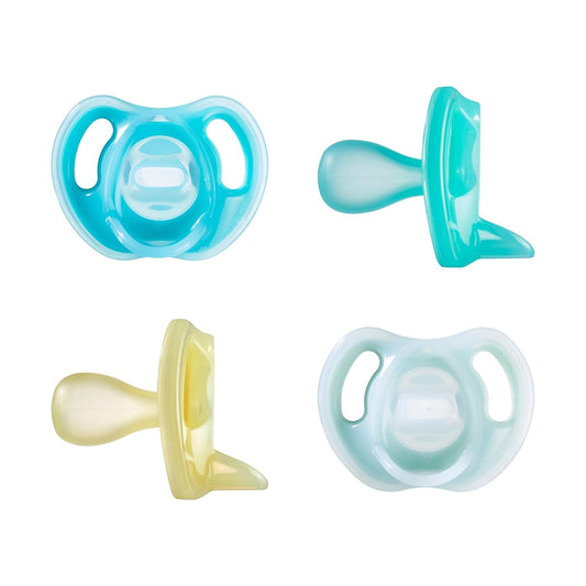 New Tommee Tippee Ultra-Light Silicone Pacifier Pack of 4 (Blue/Green/Yellow)