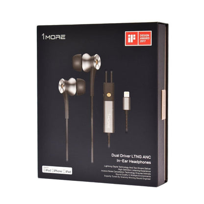 New 1MORE Dual Driver MFi Certified Active Noise Cancelling In-Ear Headphones with Mic for iPhone 7, 8, X, iPad and iPod