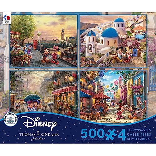 New Ceaco - 4 in 1 Multipack - Thomas Kinkade - Disney - Mickey & Minnie - (4) 500 Piece Jigsaw Puzzles