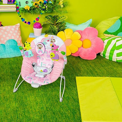 New Bright Starts Pink Paradise Portable Baby Bouncer