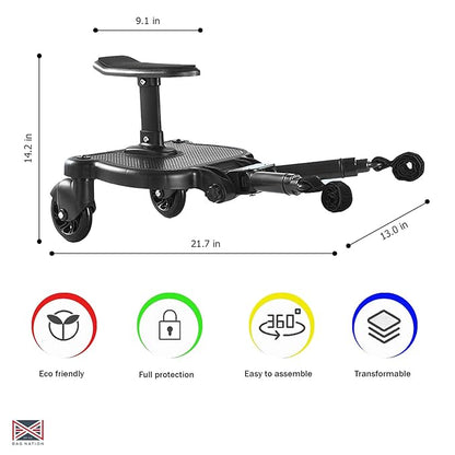 Universal Stroller Board | Stroller Attachment for Toddler to Ride | Stand and Seat Options