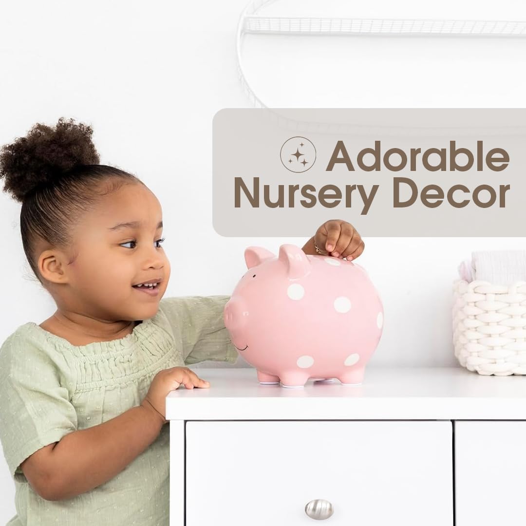 New Pearhead Large Ceramic Piggy Bank (Pink Polka Dots)