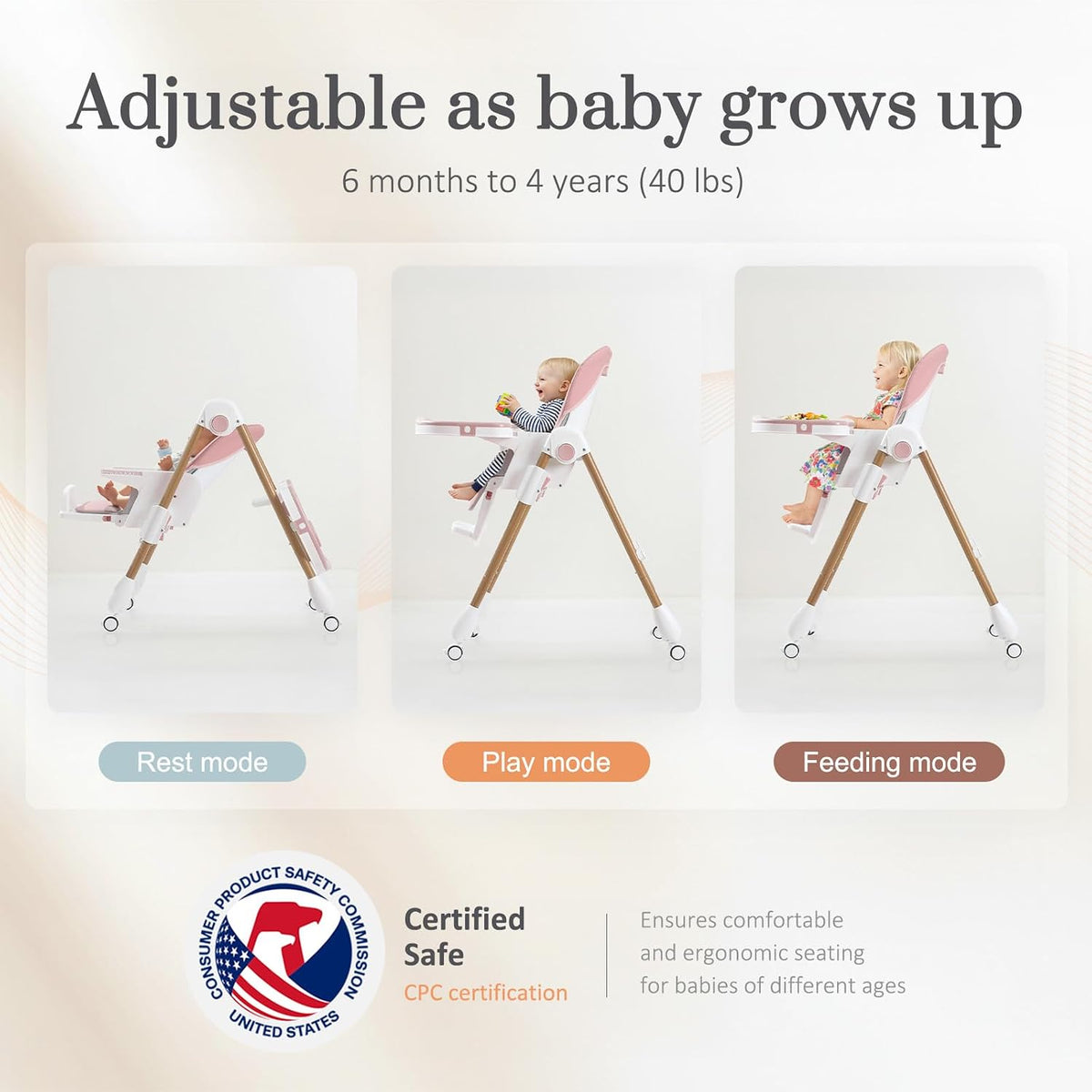 Mallify 3-in-1 Foldable Convertible Baby High Chair (Pink)