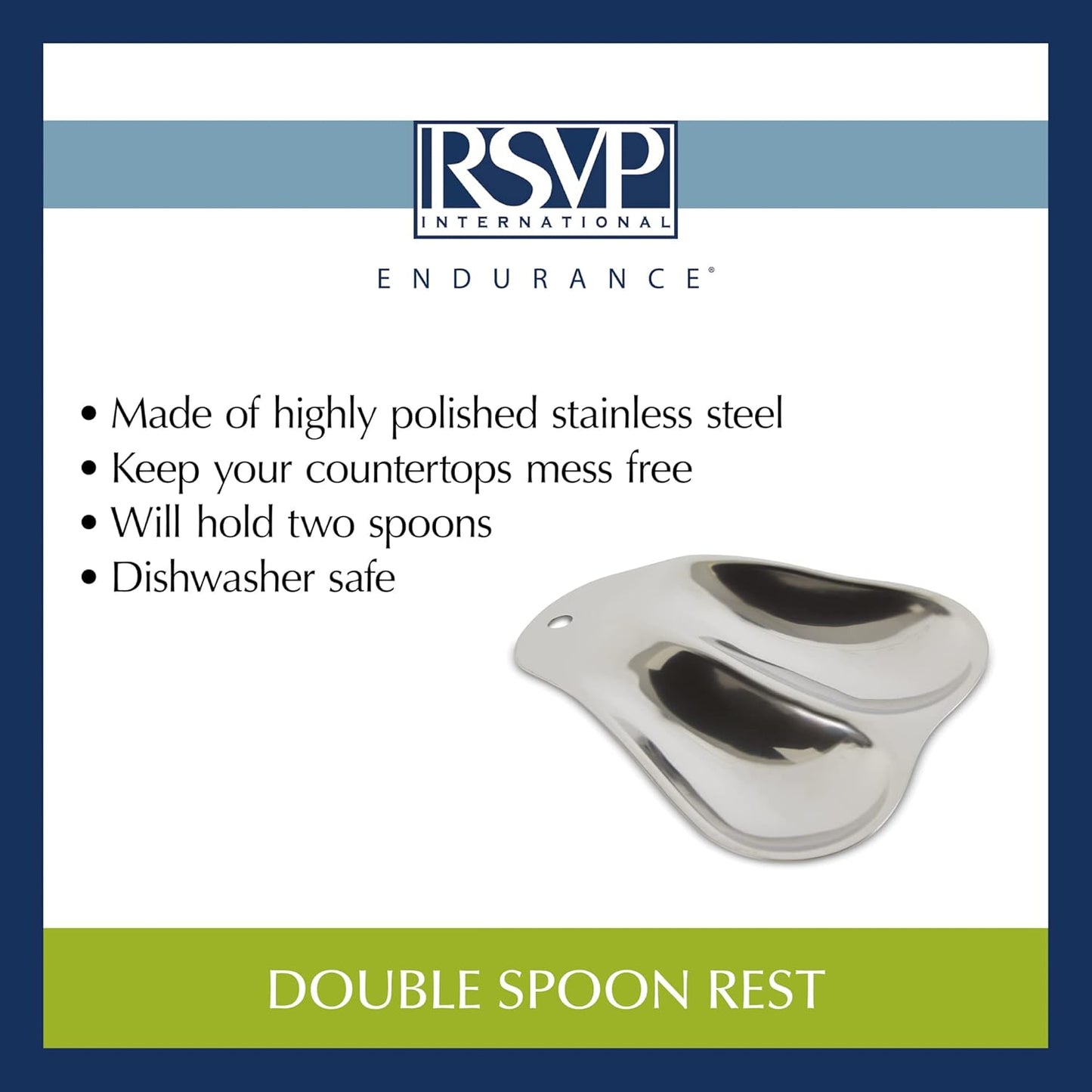 RSVP Stainless Steel Double Spoon Rest (7 Inch)