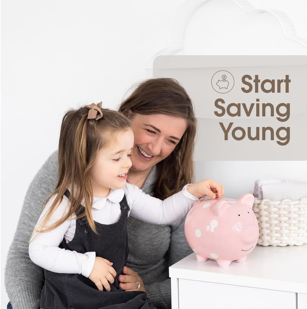 New Pearhead Large Ceramic Piggy Bank (Pink Polka Dots)