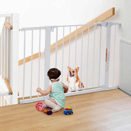 New COMOMY 29.5-43.3" Baby Gate Extra Wide for Stairs Doorways (White)