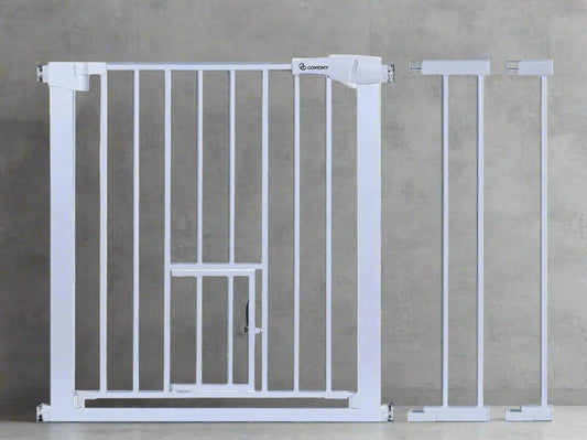 New COMOMY Baby Gate with Cat Door 29.5"-40.5" Extra Wide, White