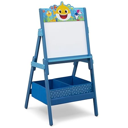 New Baby Shark Kids Wooden Activity Easel with Storage by Delta Children