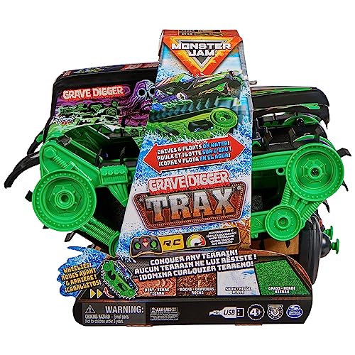 New Monster Jam Official Grave Digger Trax All-Terrain Remote Control Outdoor Vehicle, 1:15 Scale