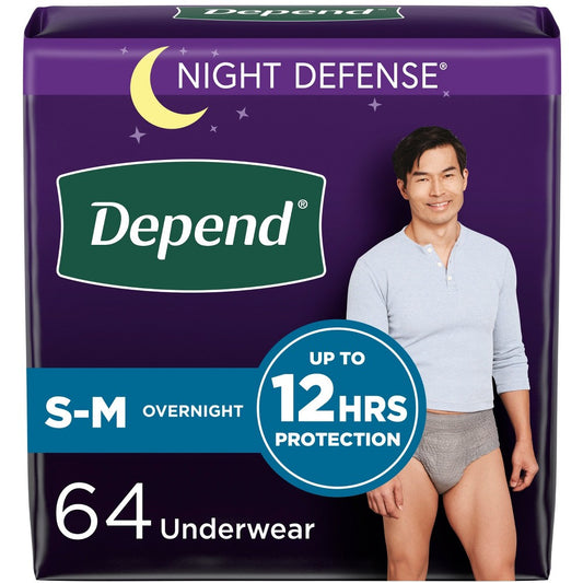 New Depend Night Defense Incontinence Disposable Underwear for Men - Overnight Absorbency (S/M - 64ct)