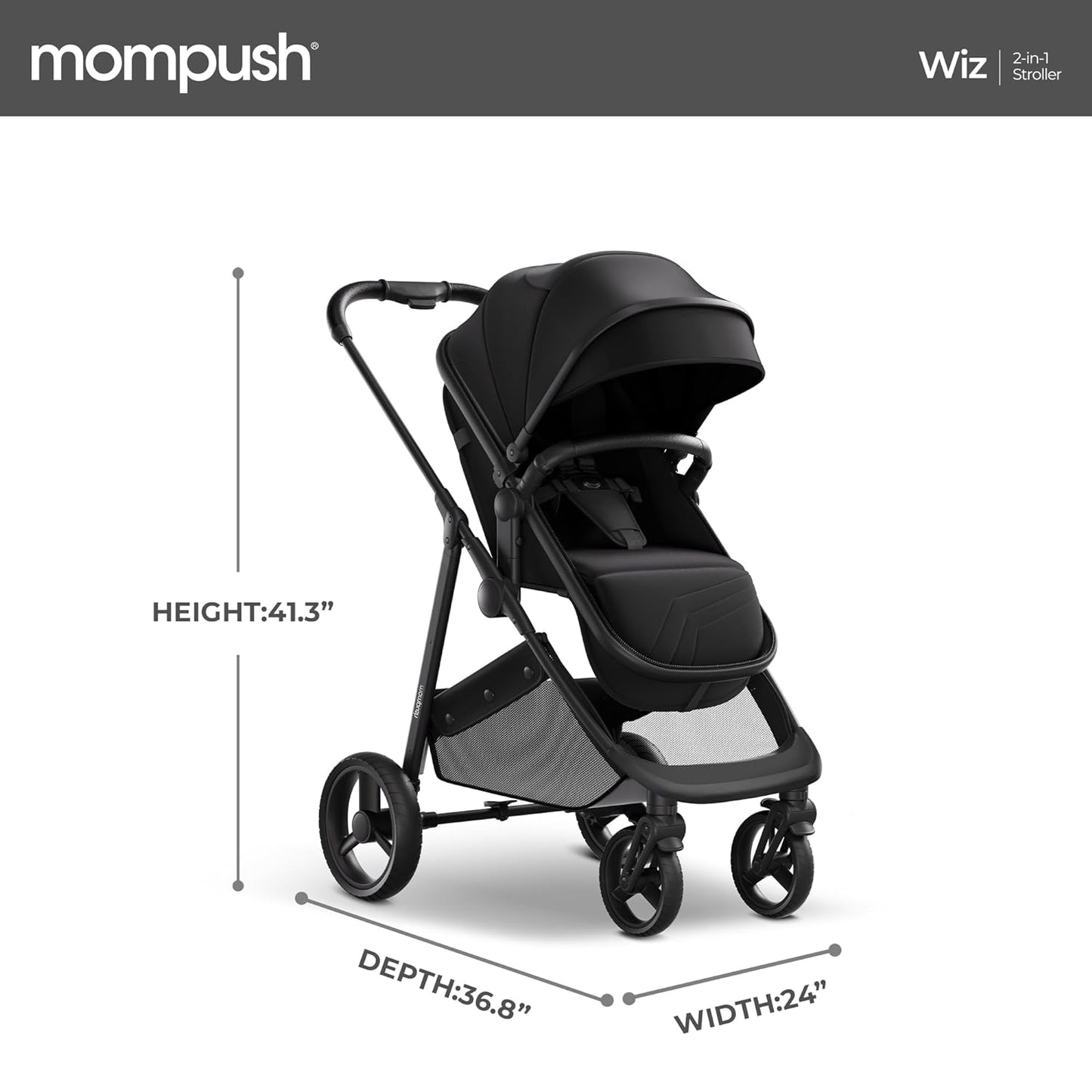 Mompush Wiz 2-in-1 Stroller (Black)