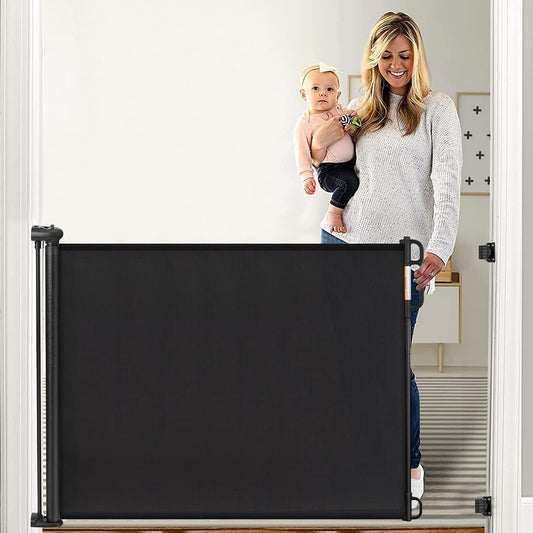 New Momcozy Retractable Baby Gate Extra Wide 41" Tall, Extends 71" Wide (Black)