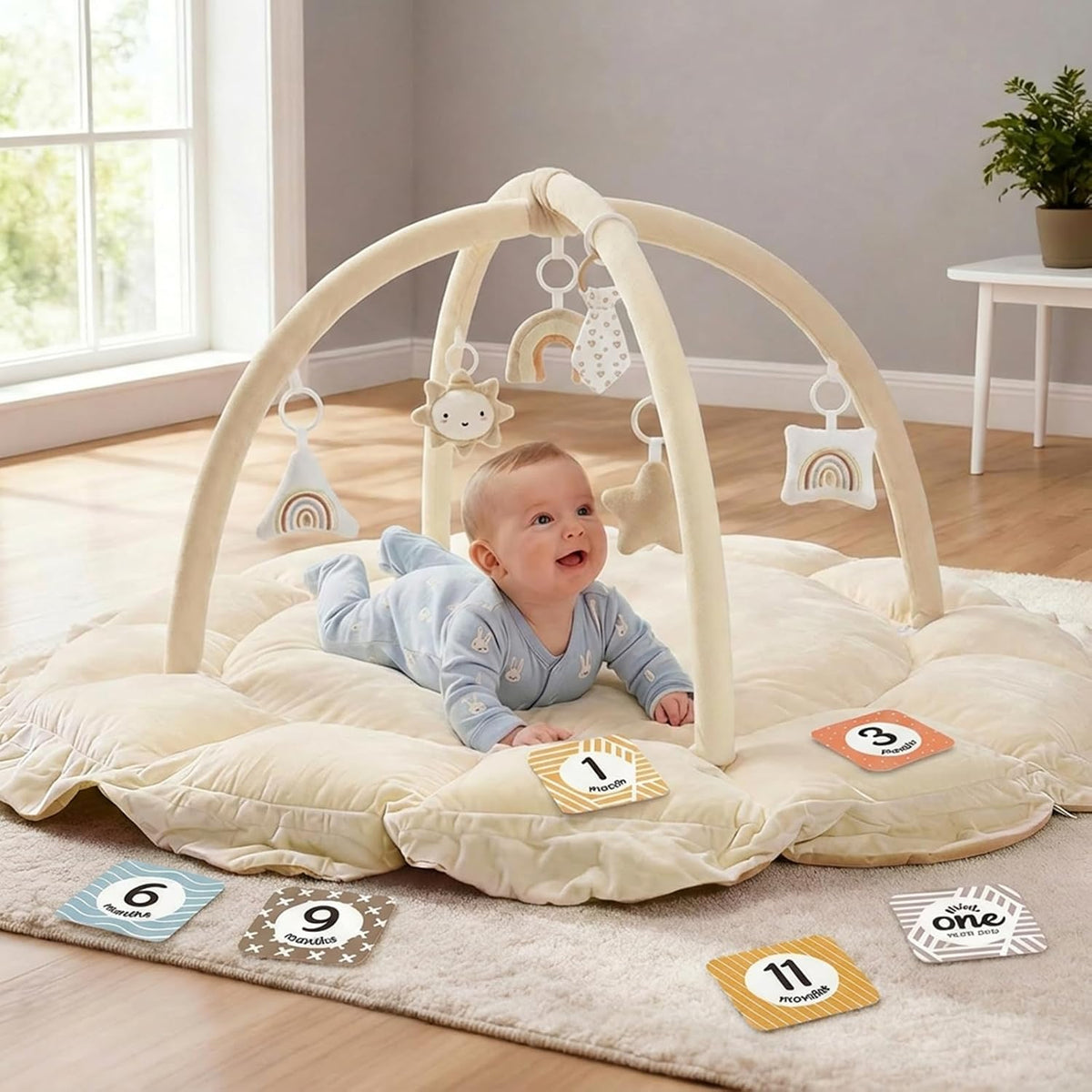 Mallify 5-in-1 Thick & Plush Baby Play Gym, Baby Play Mats (Cream)