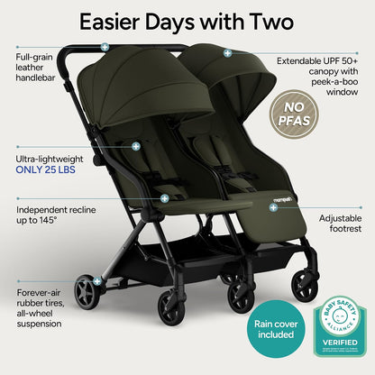 Mompush Lithe Double Stroller (Green)