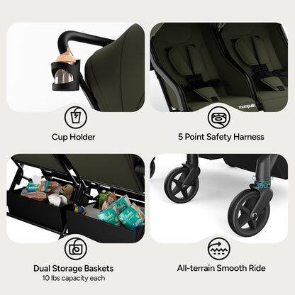 Mompush Lithe Double Stroller (Green)
