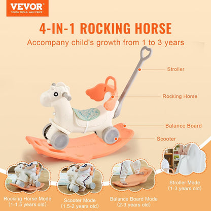 VEVOR 4 in 1 Rocking Horse for Toddlers 1-3 Years (Red/Orange)