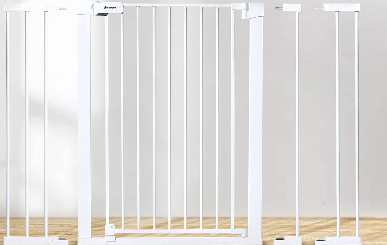 New COMOMY 36" Extra Tall Baby Gate, Fits Openings 29.5" to 48.8" Wide (White)