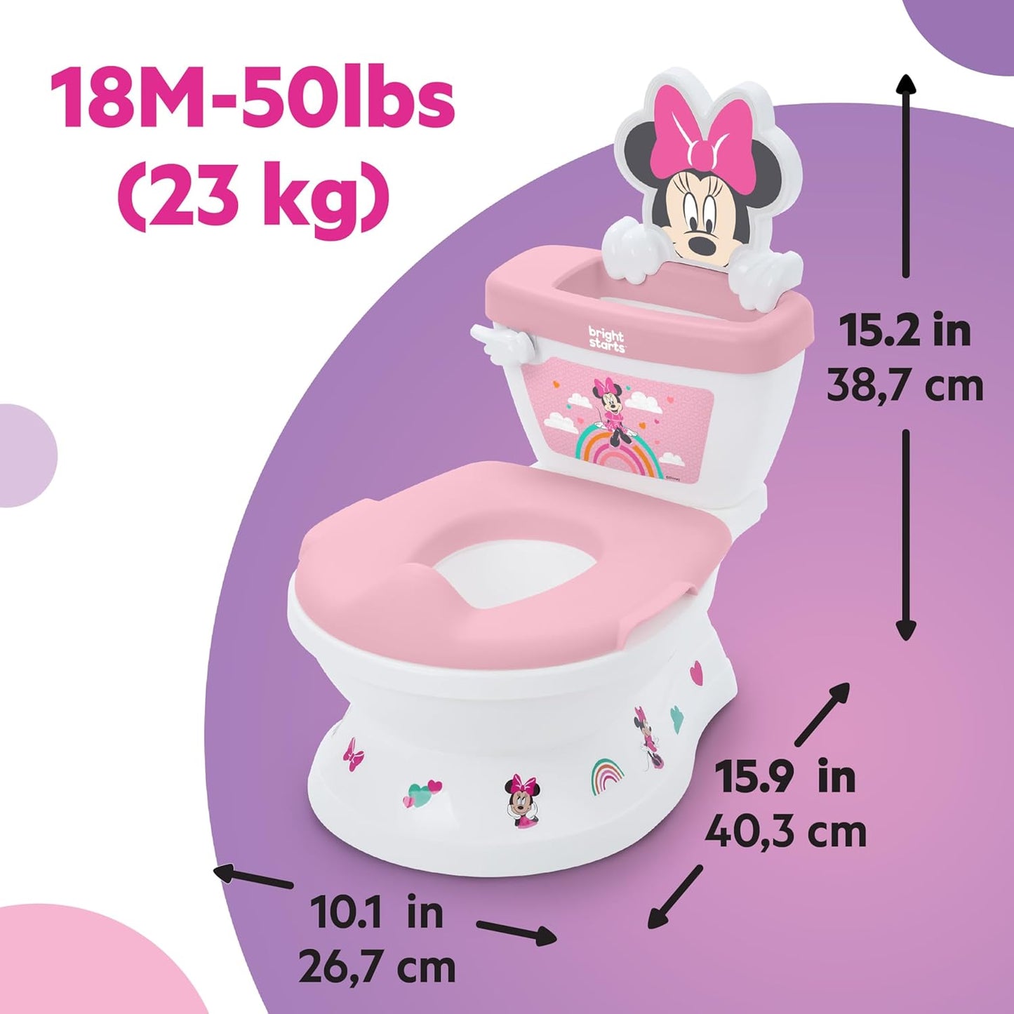 New Bright Starts Disney Minnie Mouse My Size Potty Training Toilet