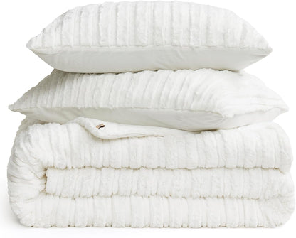 New UGG Kenzie Full/Queen Comforter Set with 2 Pillow Shams Plush Faux Fur Blanket (Full/Queen, White Snow)