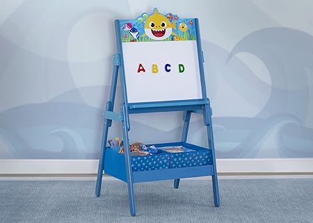 New Baby Shark Kids Wooden Activity Easel with Storage by Delta Children