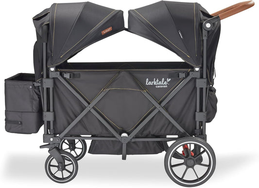 Larktale Caravan Double Seater Collapsible Wagon - All-Terrain Stroller Wagon for Kids and Babies (Byron Black)