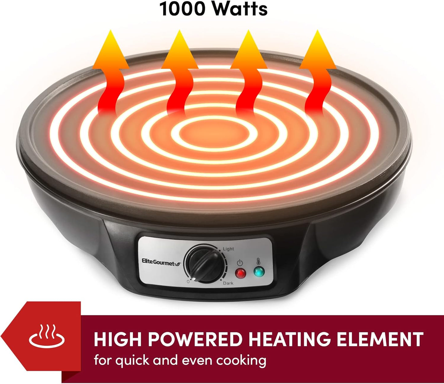 Elite Gourmet ECP-126 Electric Crepe Maker Non-stick Griddle 12" (Black)