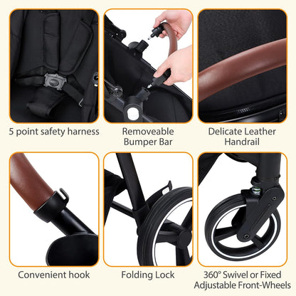 Double Tandem Stroller for Newborn & Toddler (Black)