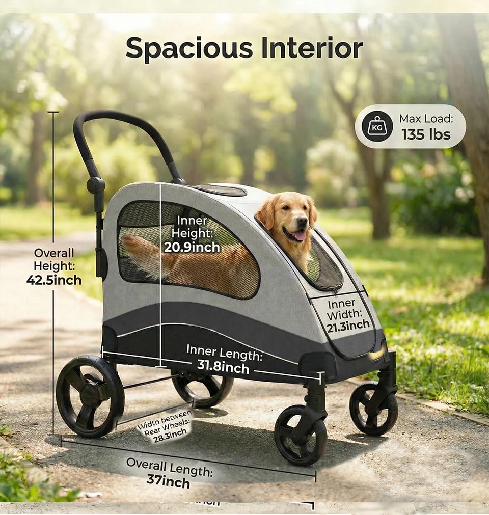 Garvee Extra Large Foldable Dog Stroller with Shock Absorption (Black)